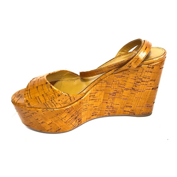 SERGIO ROSSI Camel Cork Platform Sandals w/ Ankle Strap - Picture 9 of 13
